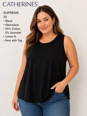 Catherines Suprema Black Sleeveless Top 3X NWT